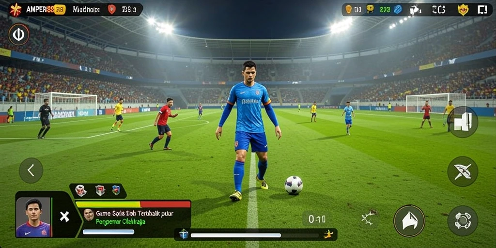 Screenshot gameplay AMPER88 menunjukkan aksi seru di lapangan sepak bola.