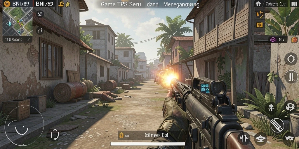 Tangkapan layar gameplay BNI789 dengan aksi tembak menembak intens.