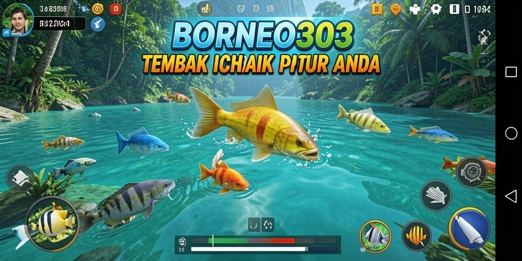 Tampilan gameplay BORNEO303 dengan efek tembakan ikan yang memukau.