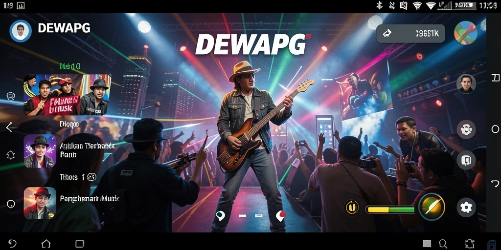 Screenshot DEWAPG yang menampilkan fitur pemutar musik dan antarmuka yang menarik.