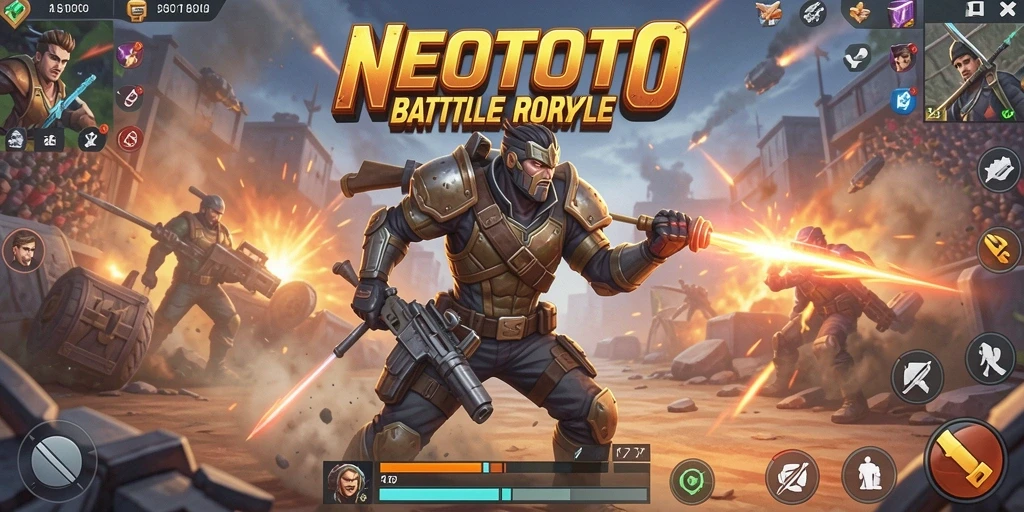 Tangkapan layar NEOTOTO menampilkan aksi seru dalam pertarungan Battle Royale.
