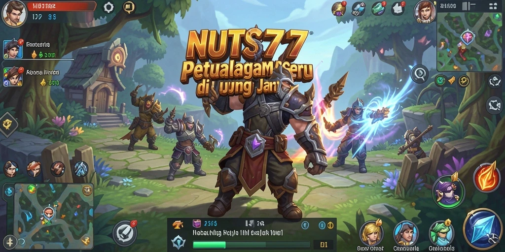 Tampilan gameplay NUTS777 dengan pertempuran seru dan karakter menawan.