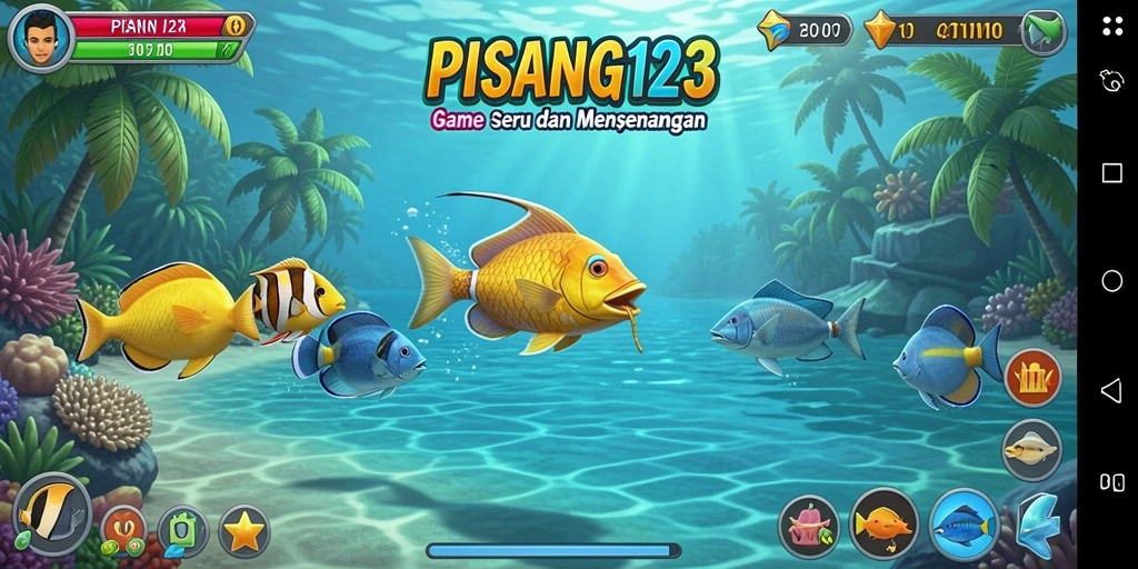 Tangkapan layar PISANG123 menunjukkan aksi menangkap ikan yang menegangkan.